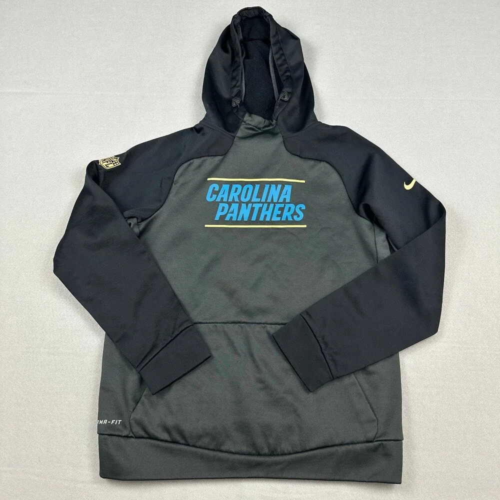 Carolina Panthers Hoodie Men Small Gray Black Nike Therma Fit Sweatshirt NFL S
